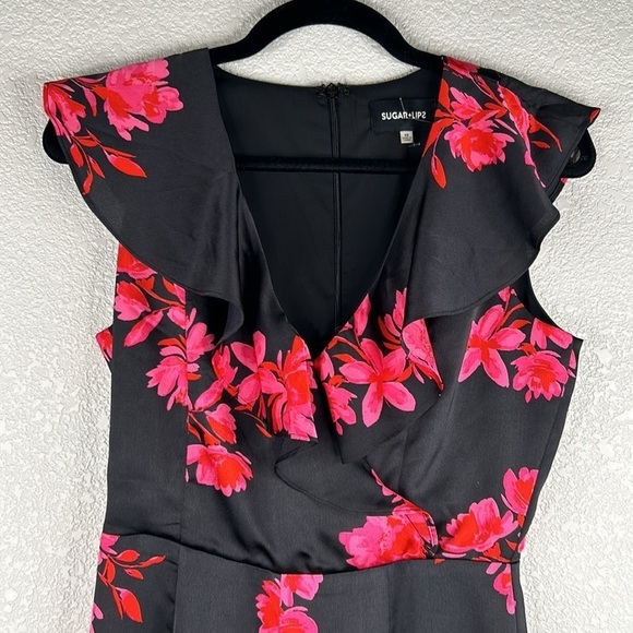 Sugarlips Black Hot Pink Floral Sleeveless Wide Leg Jumpsuit Size XS New! - Picture 2 of 9